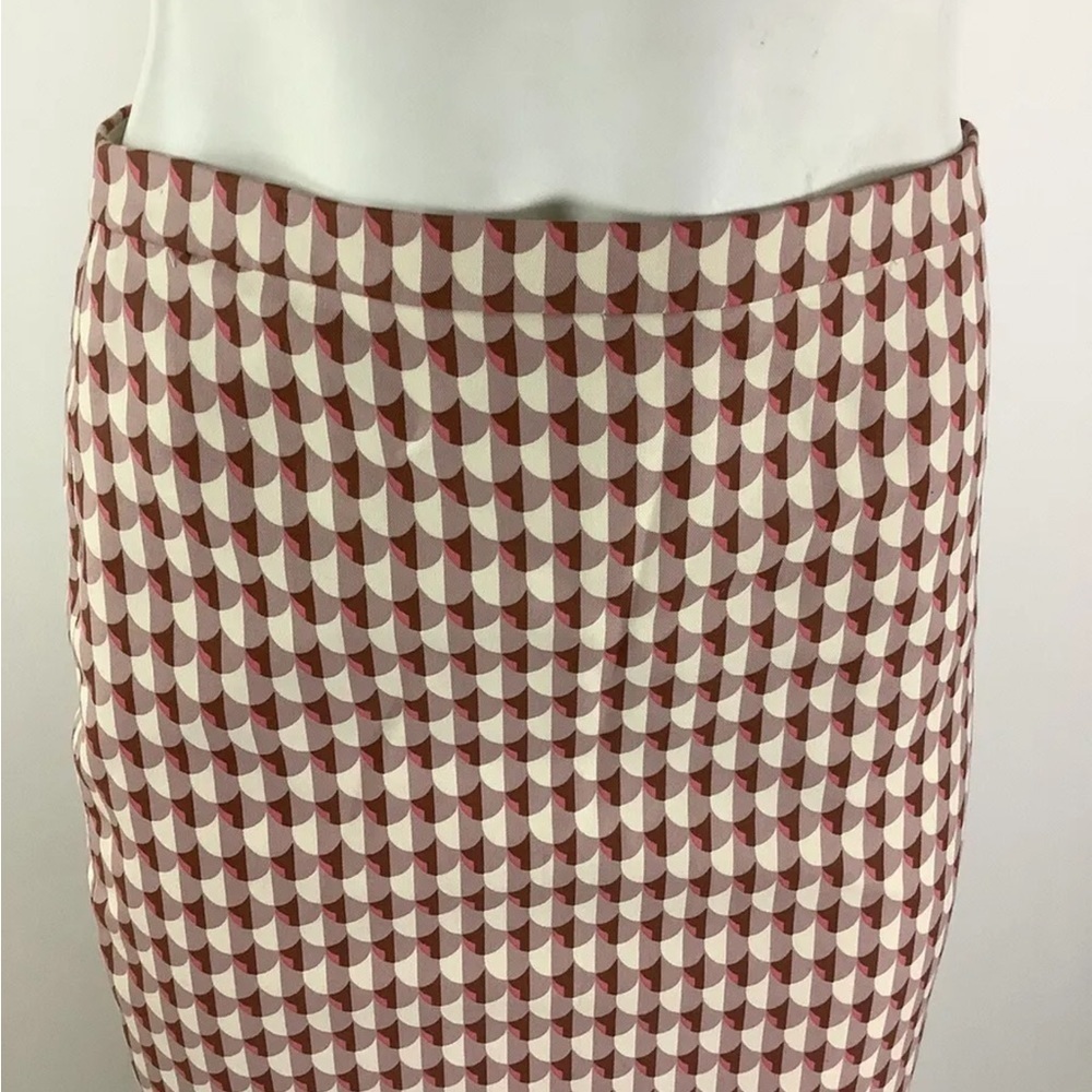 J Crew Skirt Sz 0 Geometric Print Pencil Skirt Pink Cream 100% Cotton Lined - Picture 2 of 8